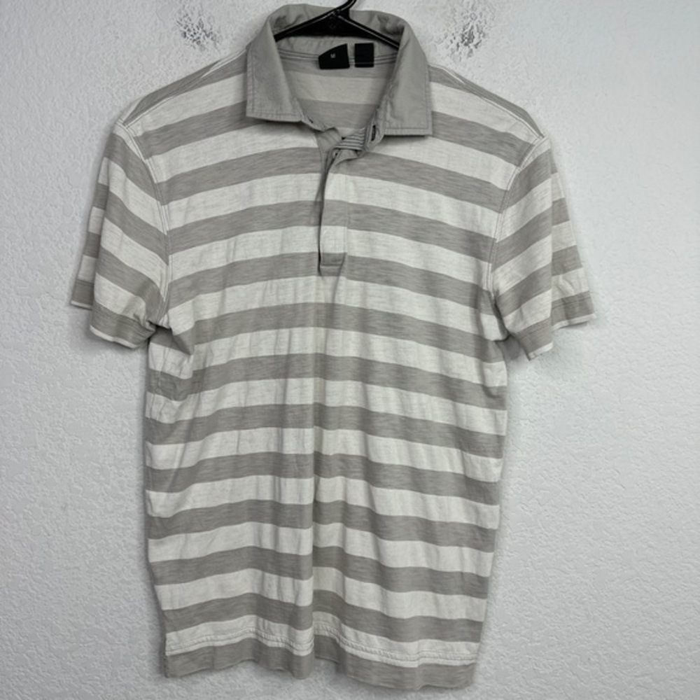 Hugo Boss Shirt Mens‎ M Grey White Striped Casual Preppy Coastal Nautical Polo